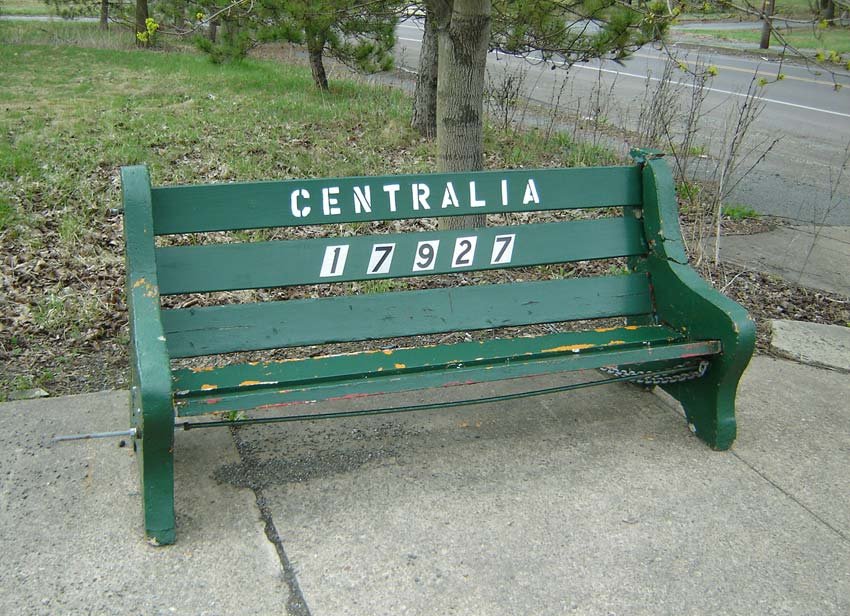 bench in center of Centralia, PA