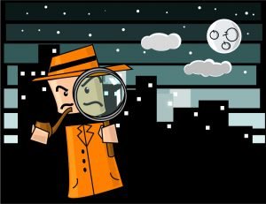 cartoon detective with large magnifying glass