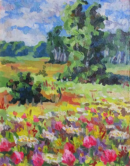 Painting of field with flowers