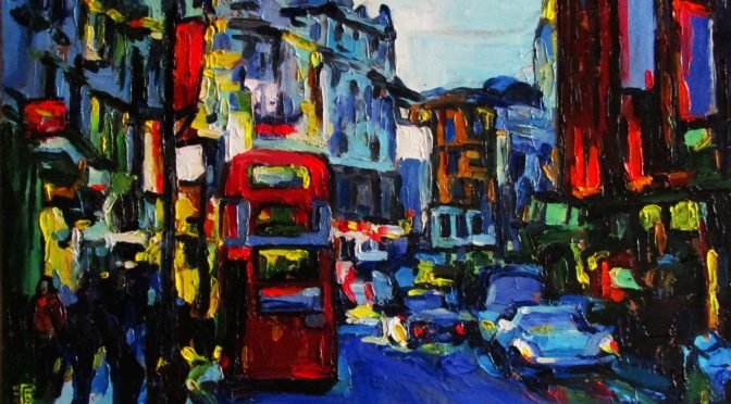 painting of busy street