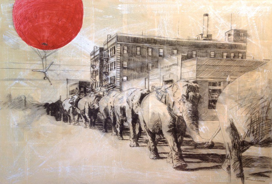 Drawn parade of elephants