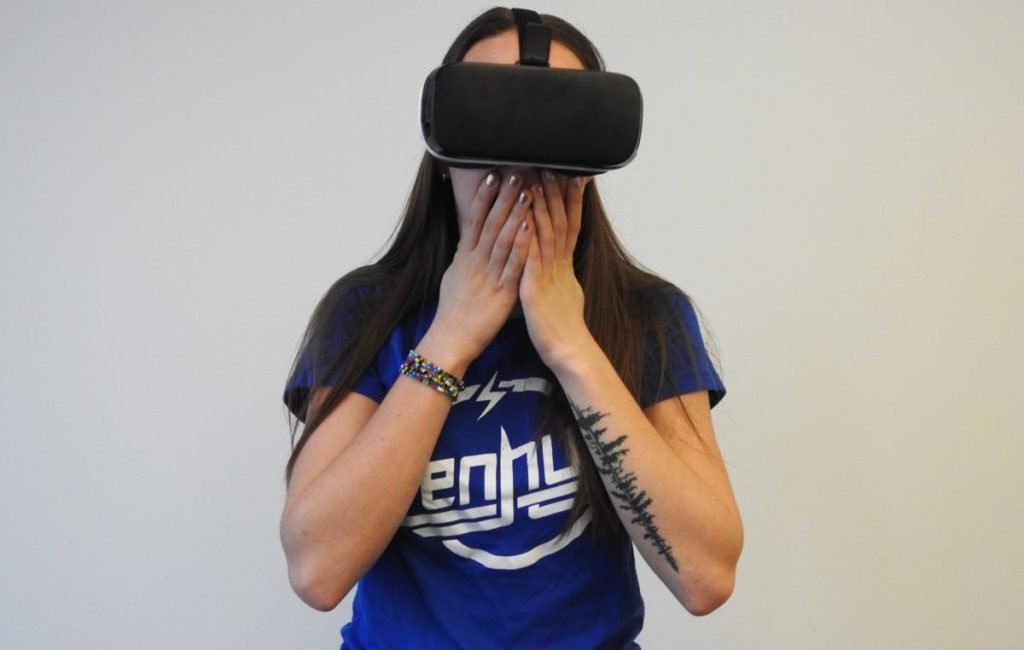 woman wearing Virtual Reality glasses