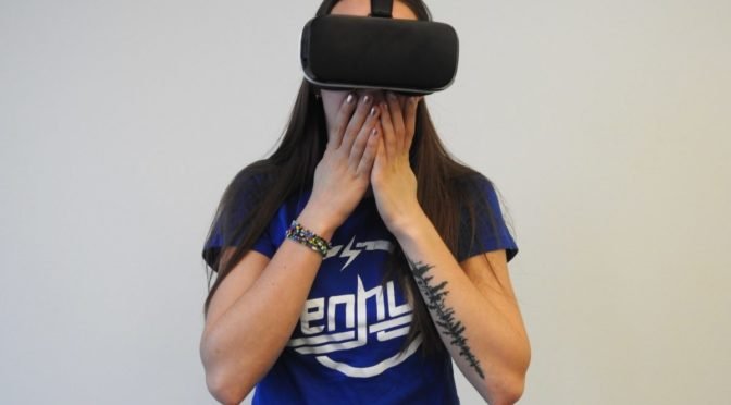 woman wearing Virtual Reality glasses