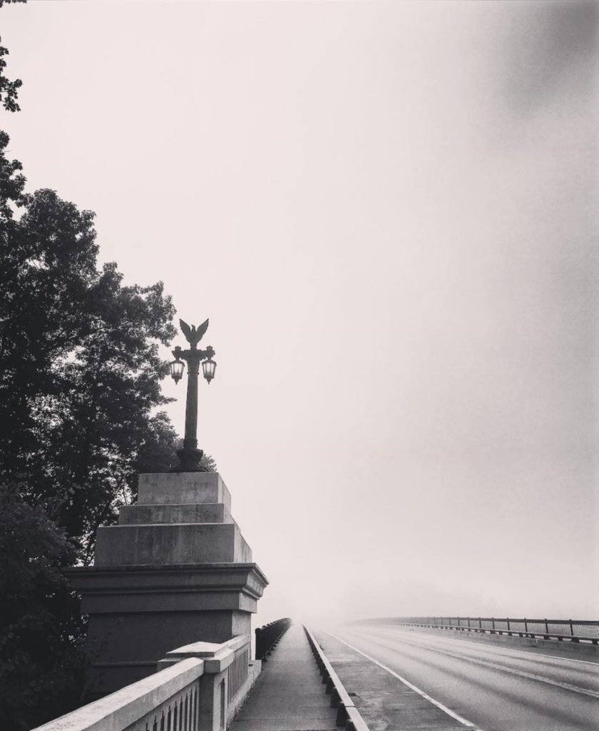 Black and white photo of bridge
