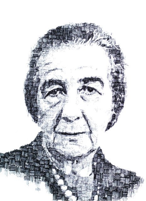 Black and white drawing of woman