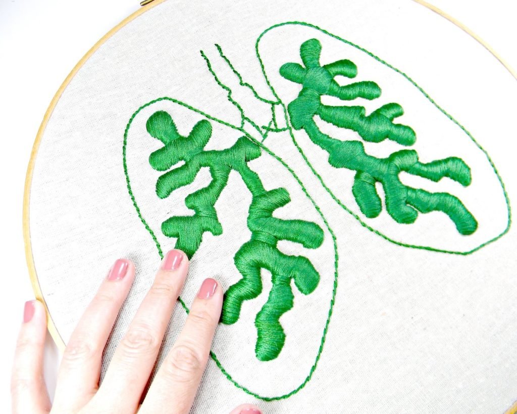 Cross-stitched pair of lungs
