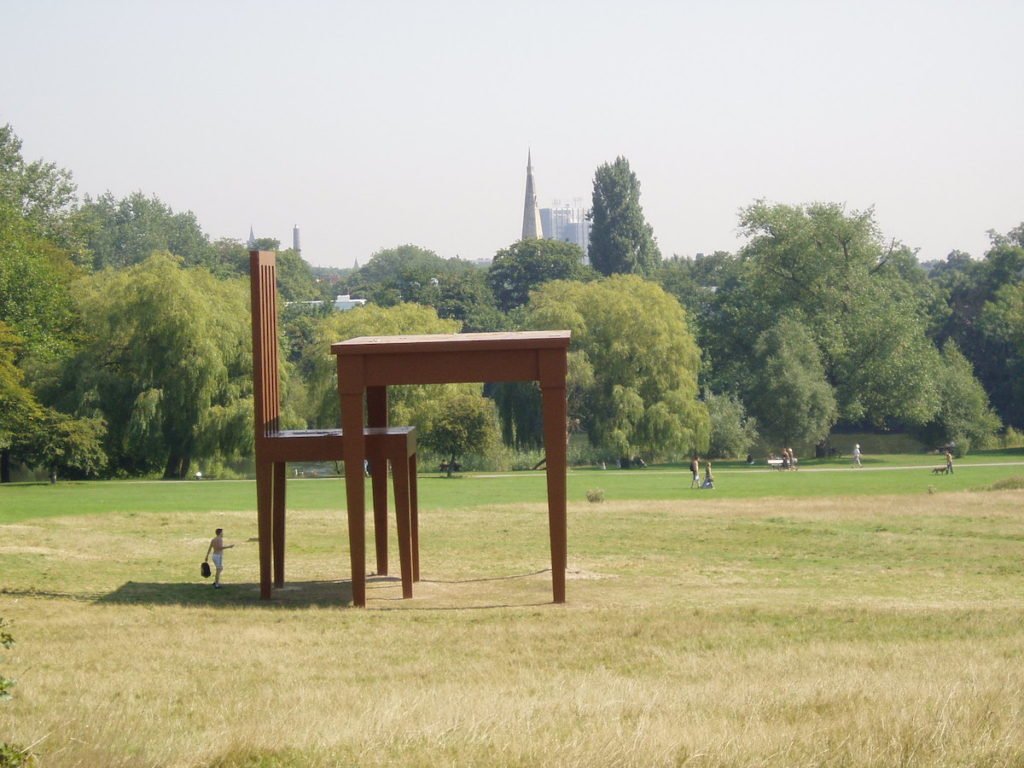 large sculpture of chair and table