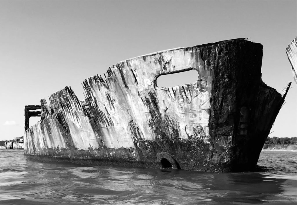 Photo of very old, large ship hull