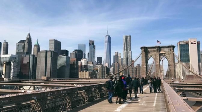 Photo of people on the Brooklyn Bridge