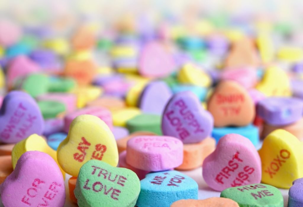 Photo of tons of candy hearts