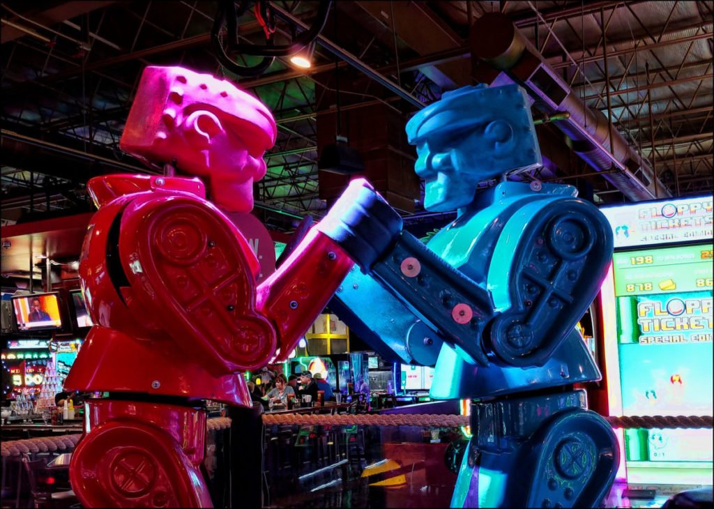 Two large robots boxing