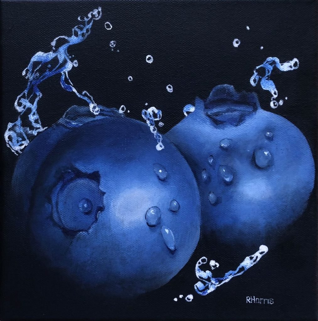 Painting of blueberries in water