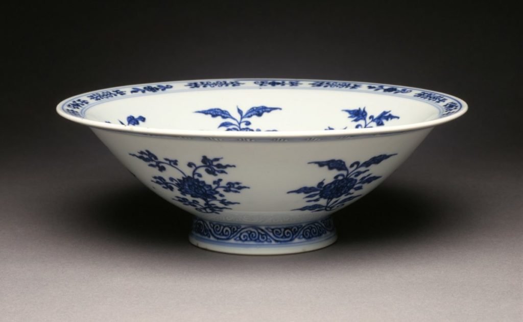 Bowl with blue and white pattern