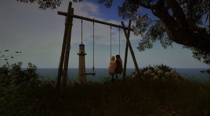 Two girls on a swing