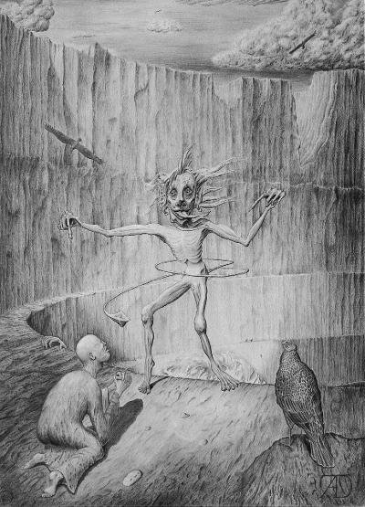 Illustration of man with creature