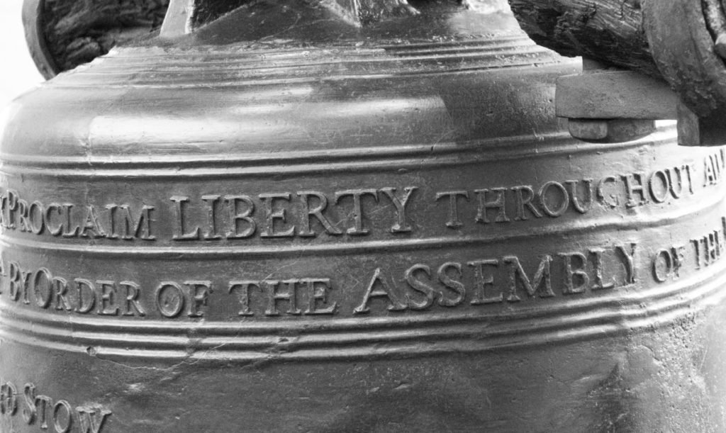 Black and white photo of the liberty bell