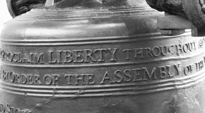Black and white photo of the liberty bell