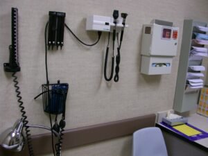 Photo of medical devices on doctor's office wall