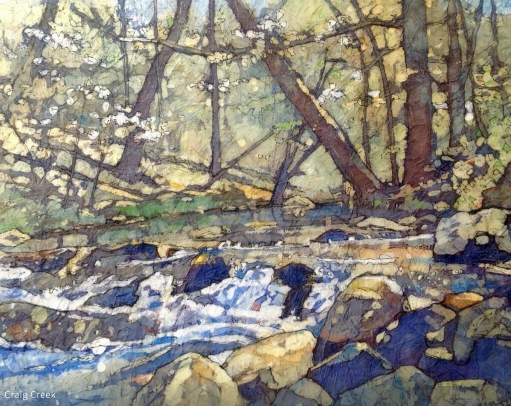 Painting of creek in woods