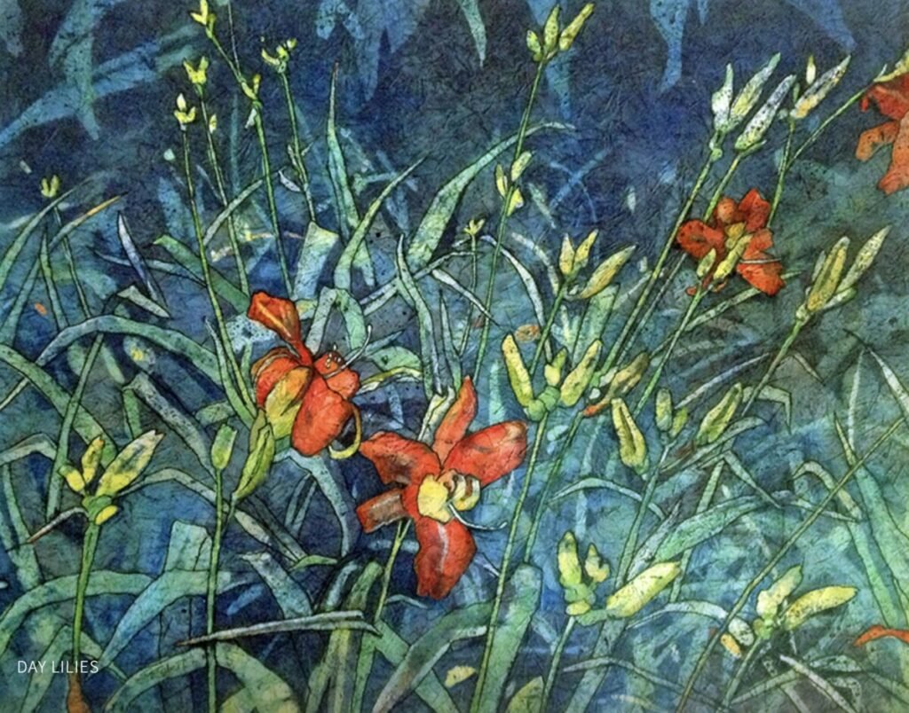Painting of red lilies