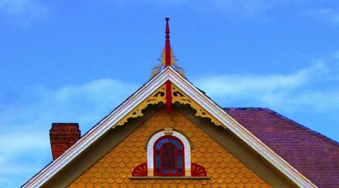 Photo of the outside of colorfully painted attic