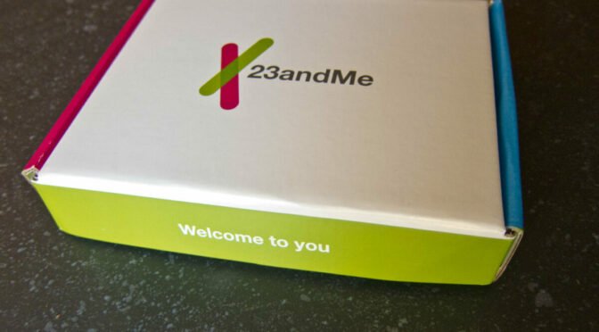 Photo of the box of a 23andMe DNA kit