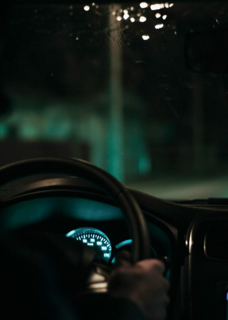 Photo of dashboard of car at night
