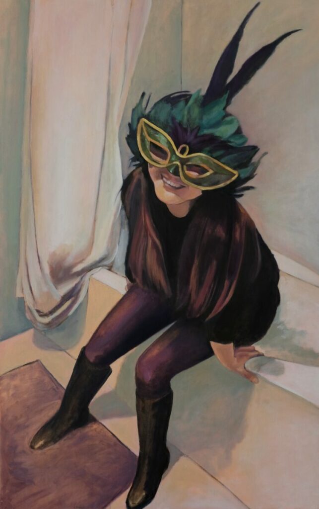 Picture of young woman wearing mardi gras mask