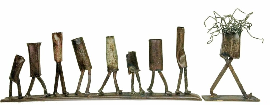 Sculpture of multiple rectangular shapes with legs