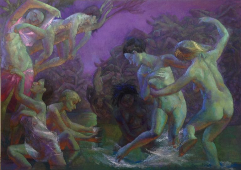 Painting of group of nude people dancing
