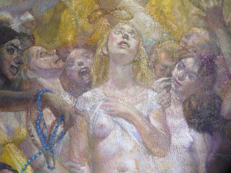 Painting of girls flashing breast for Mardi Gras beads